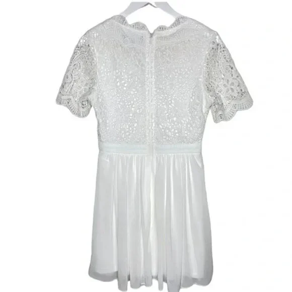 Lulus White Angel In Disguise Lace Chiffon Skirt Skater Dress Size S - Picture 3 of 6